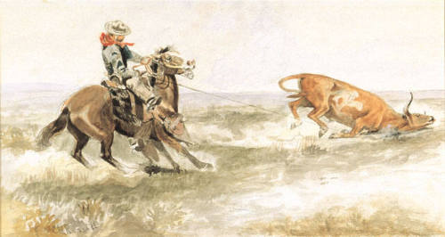 Cowboy Lassoing a Steer
