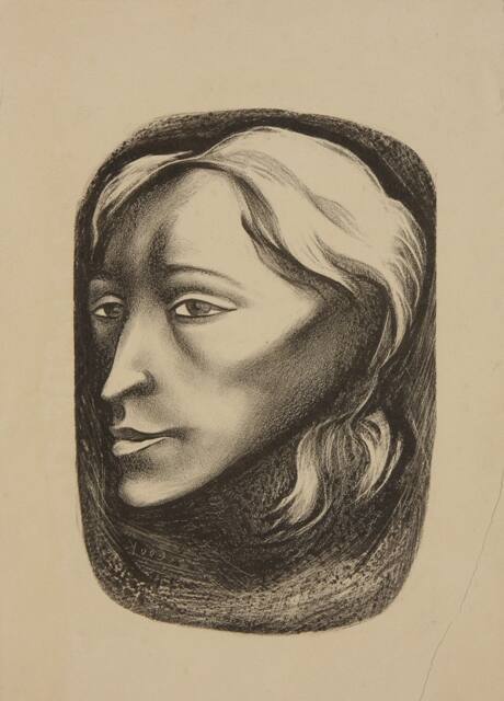 Lithographic stone for Howard Cook's "Woman's Head"
