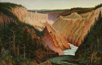 A Canyon River with Pines and Figures (Yellowstone)