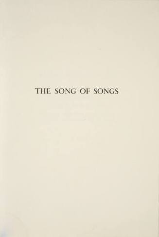A. Cover Sheet; B. Colophon; C. Title Page; D. I. The Song of Songs, which is Solomons (r); E. Tell mee, O thou whom my soule loveth (v); F. My beloved is unto mee (r); G. II. I am the rose of Sharon, and the Lillie of the valley (v); H. the voice of my beloved (r); I. O my dove! That art in the clefts of the rocke (v); J. III. By night on my bed I sought him whome my soule loveth (r); K. Behold his bed, which is Solomons: therefore valiant men are about it, of the valiant of Israel (v); L. IV. Behold thou are faire, my love, behold thou art faire (r); M. Thou art all faire, my love, therer is no spot in thee (v); N. Thy plants are an orchard of pomegranates (r); O. V. I am come into my garden, my sister, my spouse (v); P. I opened to my beloved, but my beloved had drawn himselfe, and was gone (r); Q. His eyes are as the eyes of doves by 