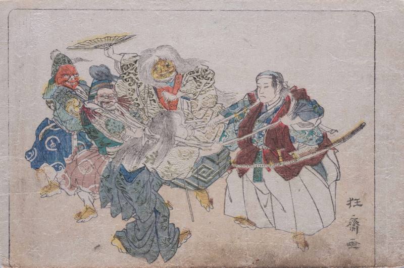 Demons or ghosts and two men competing