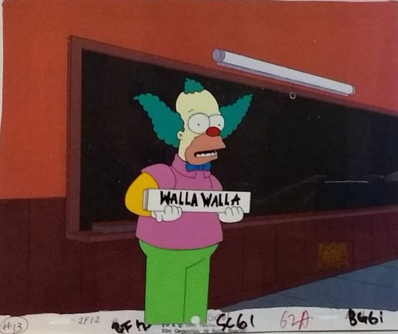 Untitled (Krusty the Clown with "Walla Walla" sign)