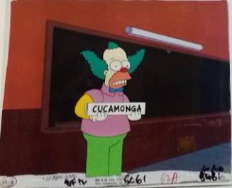 Untitled (Krusty the Clown with "Cucamonga" sign)